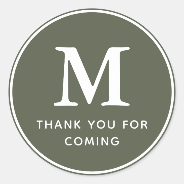 Monogram Modern Simple Chic Thank You For Coming Classic Round Sticker (Front)