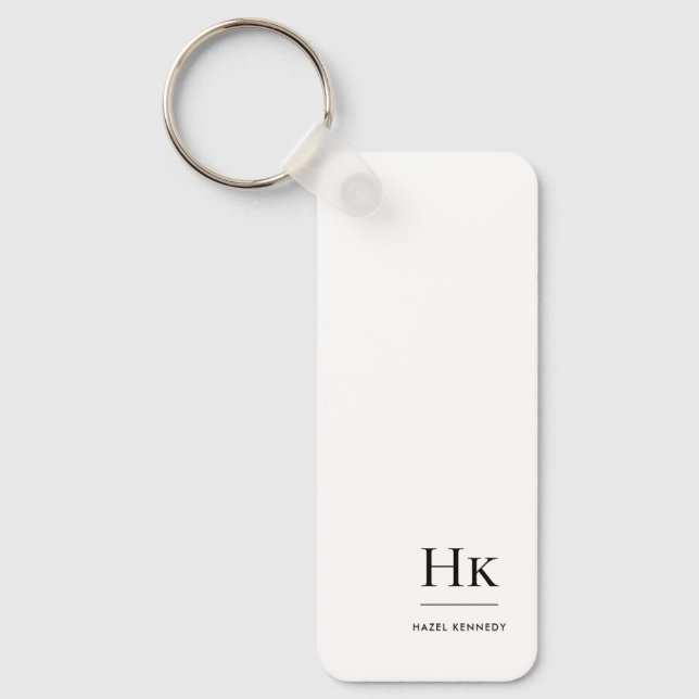 Monogram Modern Simple Elegant Minimalist White Key Ring (Front)