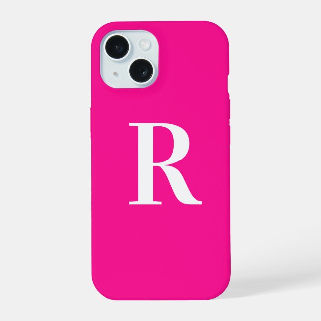 Monogram Modern Simple Hot Pink iPhone 15 Case (Back)