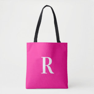 Monogram Modern Simple Hot Pink Tote Bag