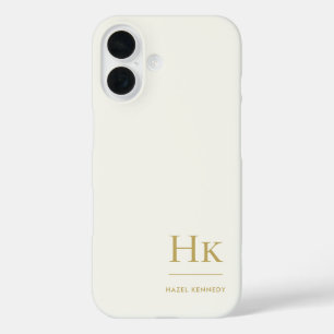 Monogram Modern Simple Monogrammed Ivory Gold iPhone 16 Case
