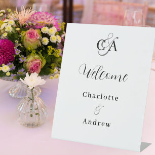 Monogram modern simple wedding welcome pedestal sign
