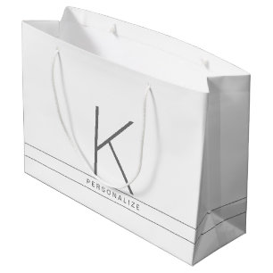 Monogram Modern Simple White Name Stripe Large Gift Bag