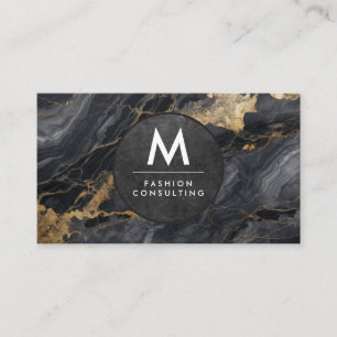 Monogram Modern Slate   Black Marble Business Card