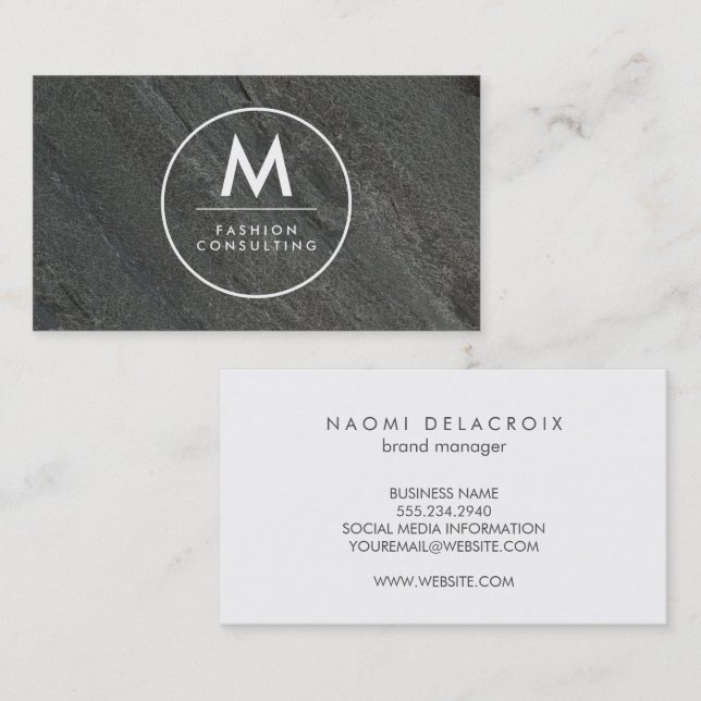 Monogram Modern Slate Rock | Sleek  Business Card (Front/Back)