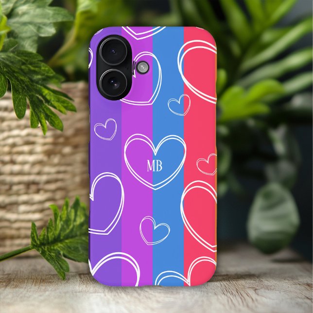 Monogram Modern Stripe Love Heart Girly Case-Mate iPhone Case (Creator Uploaded)