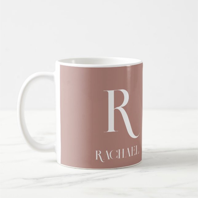 Monogram Modern Stylish Beige Coffee Mug (Left)