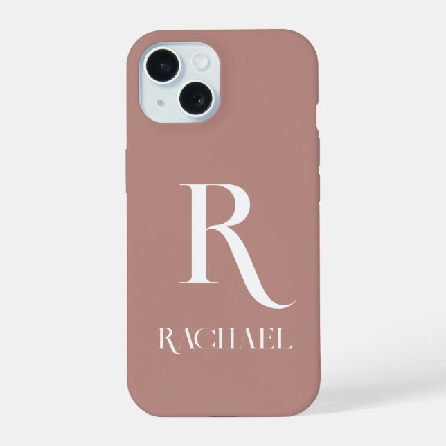 Monogram Modern Stylish Beige iPhone 15 Case (Back)