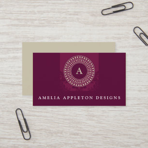 MONOGRAM modern stylish elegant rotor maroon taupe Business Card