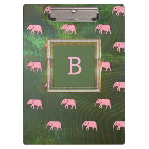 Monogram Modern Stylish Patterns Elephants Green Clipboard
