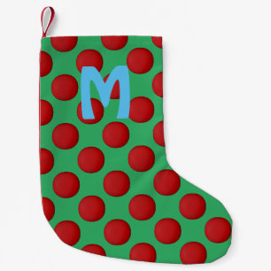 Monogram Modern Stylish Red Polka Dot Small Christmas Stocking