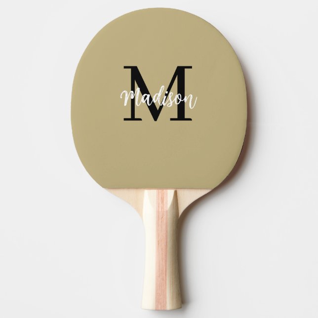 Monogram Modern Tan Black Sand Ping Pong Paddle (Front)