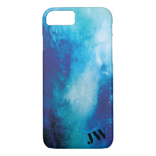 Monogram Modern Trendy Space Star Nebula Blue iPhone 8/7 Case