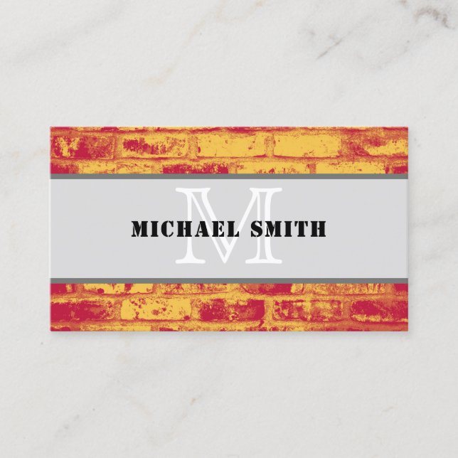 Monogram Modern Vintage Brick Wall Background Business Card (Front)