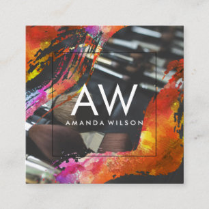Monogram Modern Watercolor Makeup Brushes Square Business Card