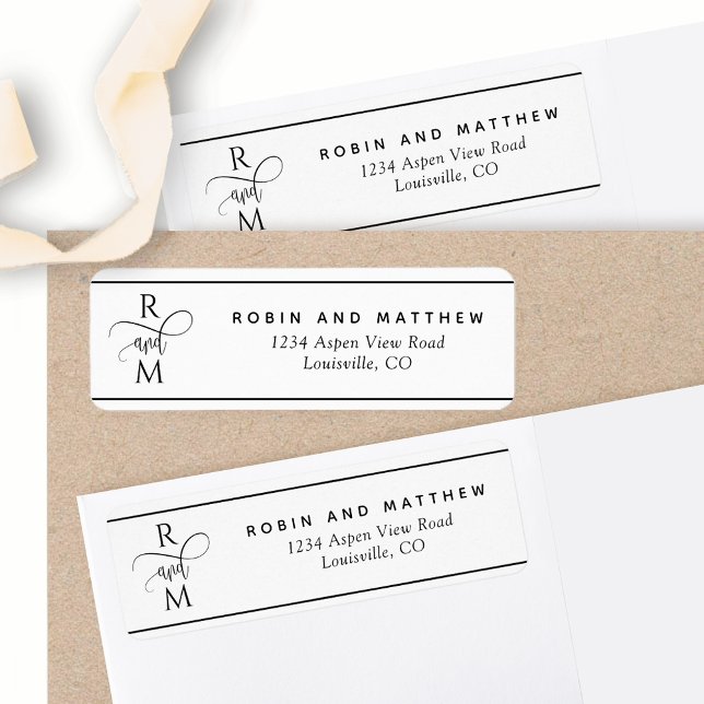 Monogram Modern White and Black Return Address (Creator Uploaded)