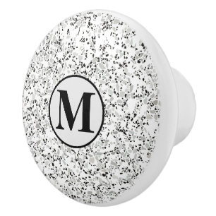 Monogram Modern White and Grey Terrazzo Pattern Ceramic Knob