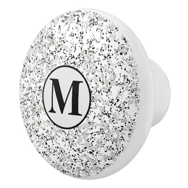 Monogram Modern White and Grey Terrazzo Pattern Ceramic Knob (Right)