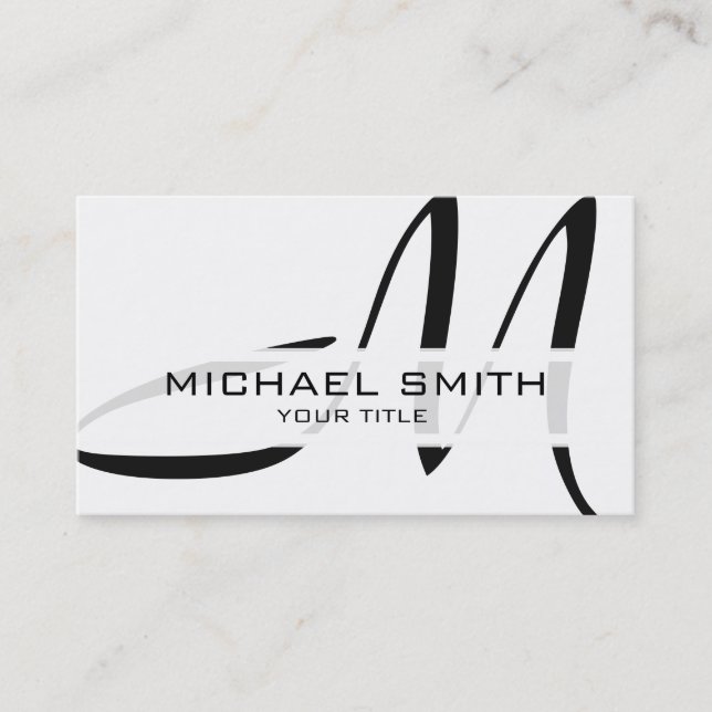 Monogram Modern White Background Business Card (Front)