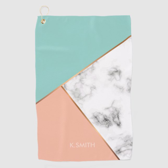 Monogram Modern White Marble Colour Block Golf Towel (Front)