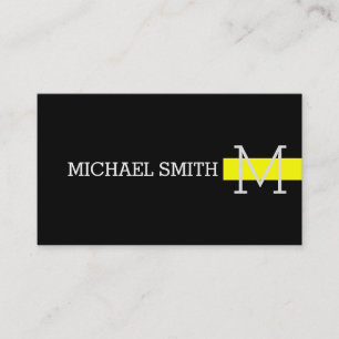 Monogram Modern Yellow Professional Plain Black Business Card