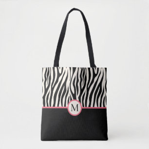 Monogram Modern Zebra Print Safari Animal Pattern Tote Bag