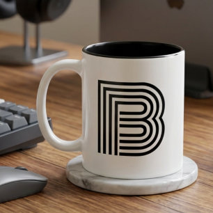 Monogram Monogrammed Initial Black Modern Simple Two-Tone Coffee Mug