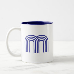 Monogram Monogrammed Initial Blue Modern Simple Two-Tone Coffee Mug
