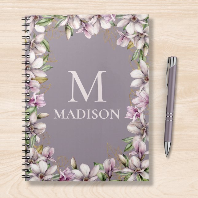 Monogram Monogrammed Magnolia Floral Personalised Notebook (Creator Uploaded)