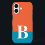 Monogram Monogrammed Simple Modern Orange Blue iPhone 16 Case<br><div class="desc">Monogram Monogrammed Simple Modern Orange Blue Phone 16 Case features your custom personalised initial on an orange and blue colorblock background. Personalise by editing the text in the text box provided. Font and font colour can be changed by personalising. Perfect as a gift for him or her for birthday, Christmas,...</div>