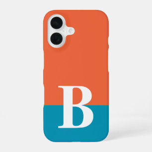 Monogram Monogrammed Simple Modern Orange Blue iPhone 16 Case