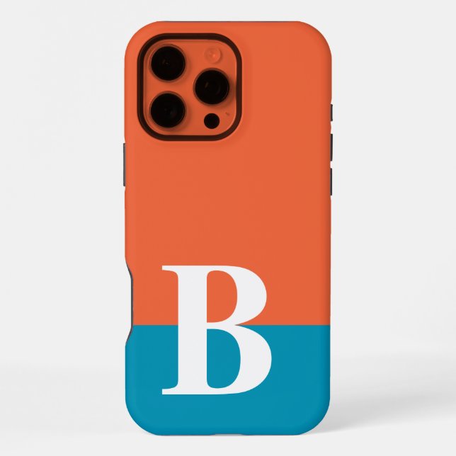 Monogram Monogrammed Simple Modern Orange Blue iPhone Case (Back)