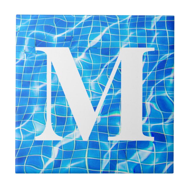 Monogram Monogrammed Swimming Blue Pool Aquatic Tile (Front)