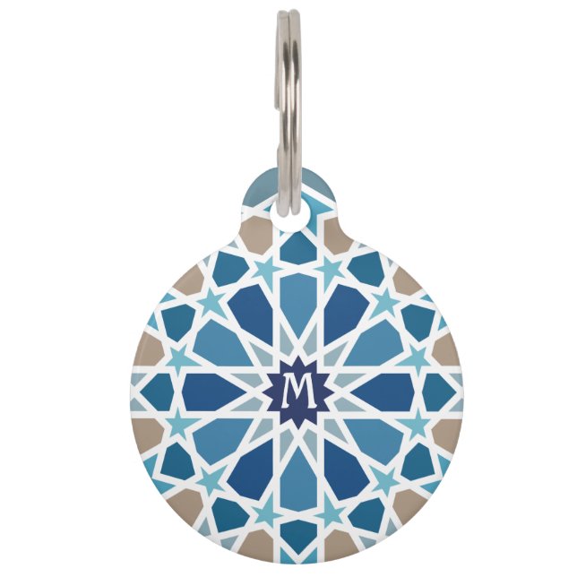 Monogram Moroccan Tile Pattern Pet Tag (Front)