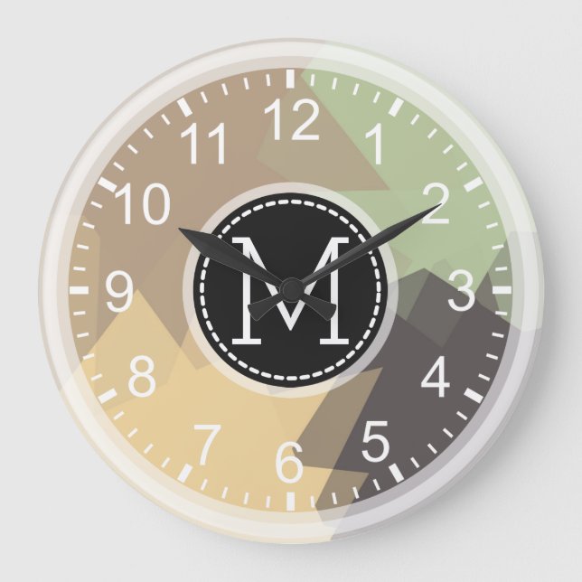 Monogram Mosaic Modern Pop Colourful Large Clock (Front)