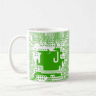 monogram motherboard computer circuit mug - green