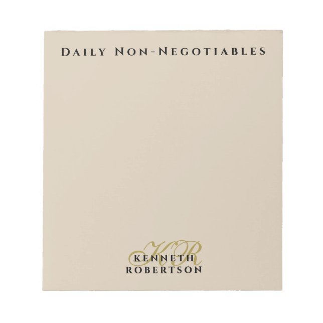 Monogram Motivational Sand Gold Black Men Simple  Notepad (Front)
