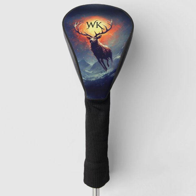 Monogram Mountain Buck Running From Blazing Fire   Golf Head Cover (Front)