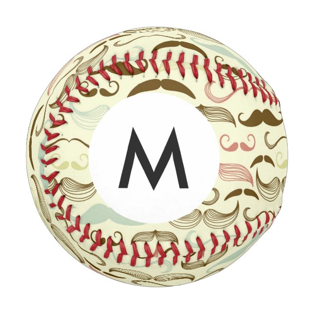 Monogram Moustache pattern, retro style 4 Baseball (Front Left)