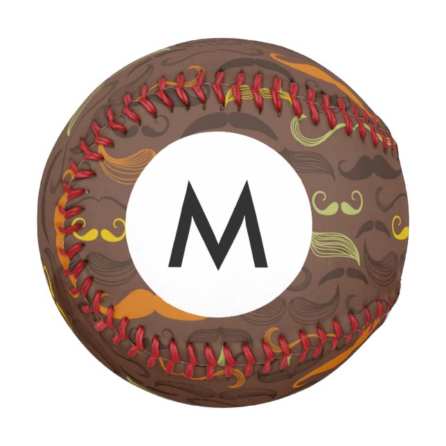 Monogram Moustache pattern, retro style 5 Baseball (Front Left)