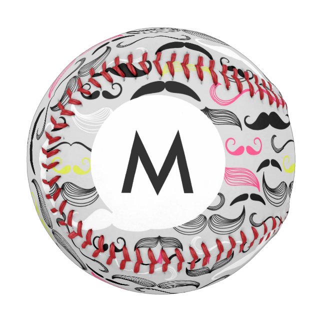 Monogram Moustache pattern, retro style Baseball (Front Left)