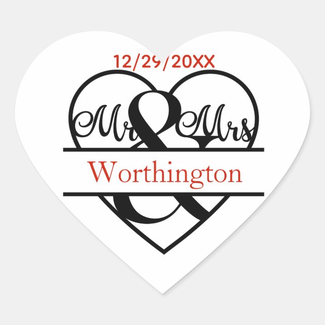 Monogram Mr. and Mrs. Wedding Favour Stickers (Front)
