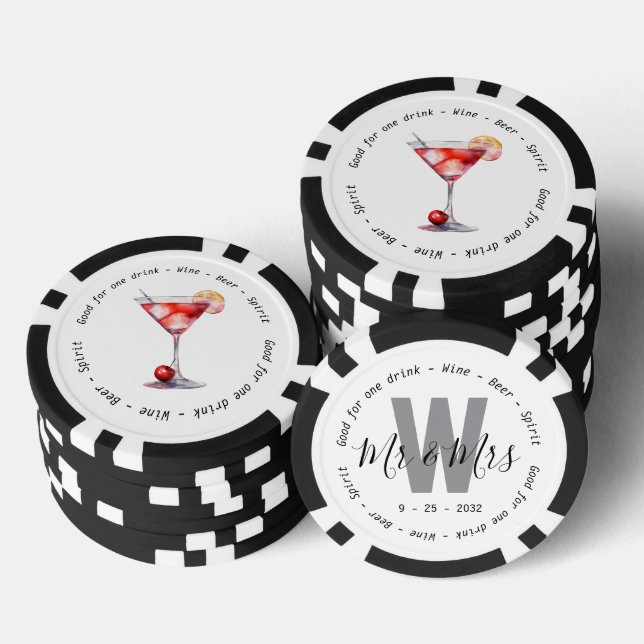 Monogram Mr Mrs Cosmo Drink Voucher Wedding Poker Chips (Stack)