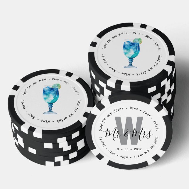 Monogram Mr Mrs Hawaiian Drink Voucher Wedding Poker Chips (Stack)