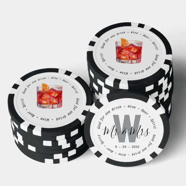 Monogram Mr Mrs Negroni Drink Voucher Wedding Poker Chips (Stack)