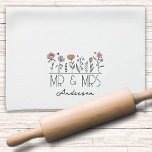 Monogram Mr & Mrs Wildflowers Newlyweds Tea Towel<br><div class="desc">A personalised gift for the newlyweds</div>