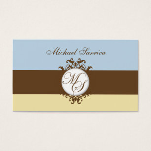 Monogram MS Brown Damask Blue Cream Gift Tag