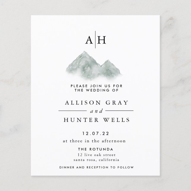 Monogram Mt Wedding Invitation | Budget Flyer (Front)