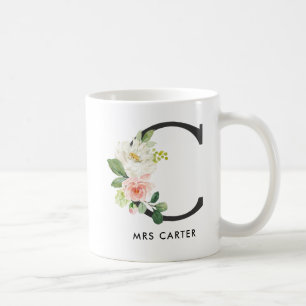 Monogram Mug, Floral Monogram C, Custom Gift Coffee Mug
