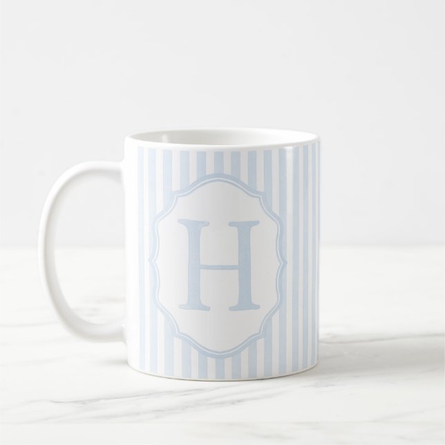 Monogram Mug Letter H, Blue Striped (Left)